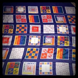 Auth. Chanel Paris Multicolor Pop-Art Silk Scarf